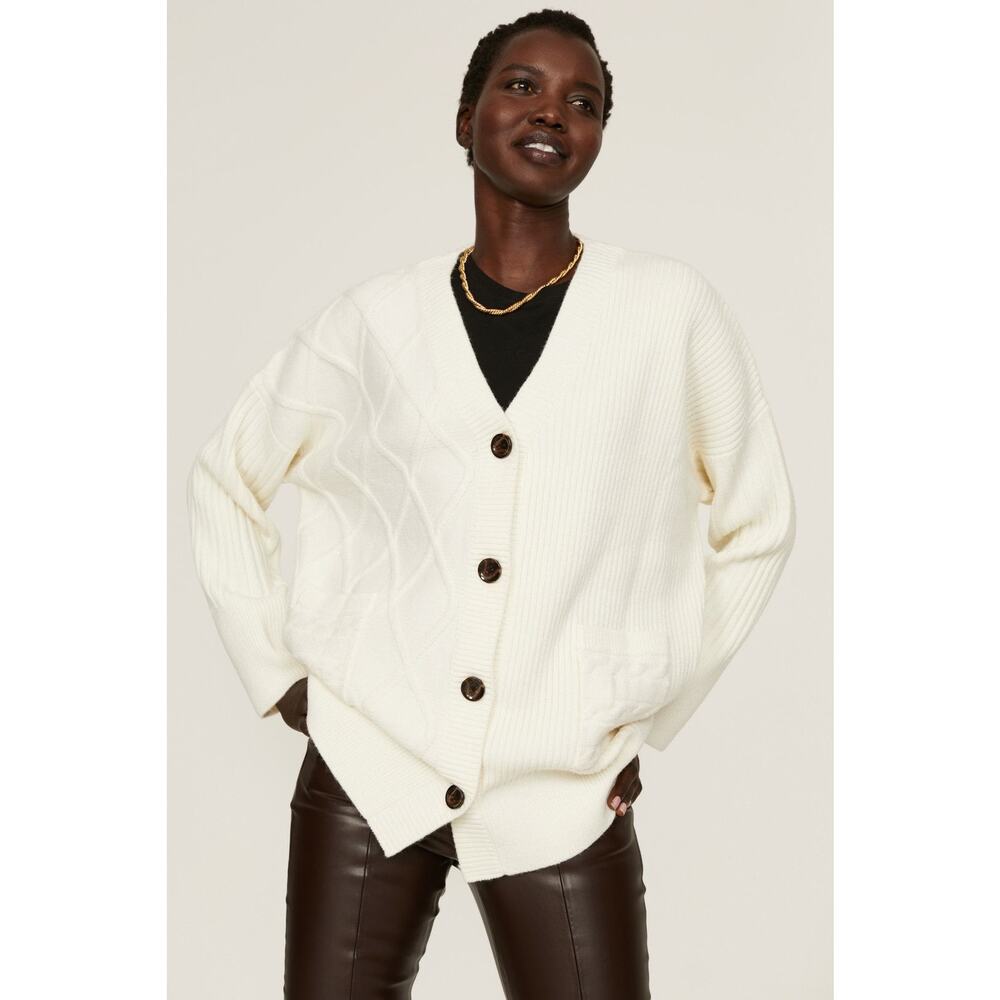 Osman Yousefzada White Oversized Button Front Knit Wool Cardigan Sweater Size M